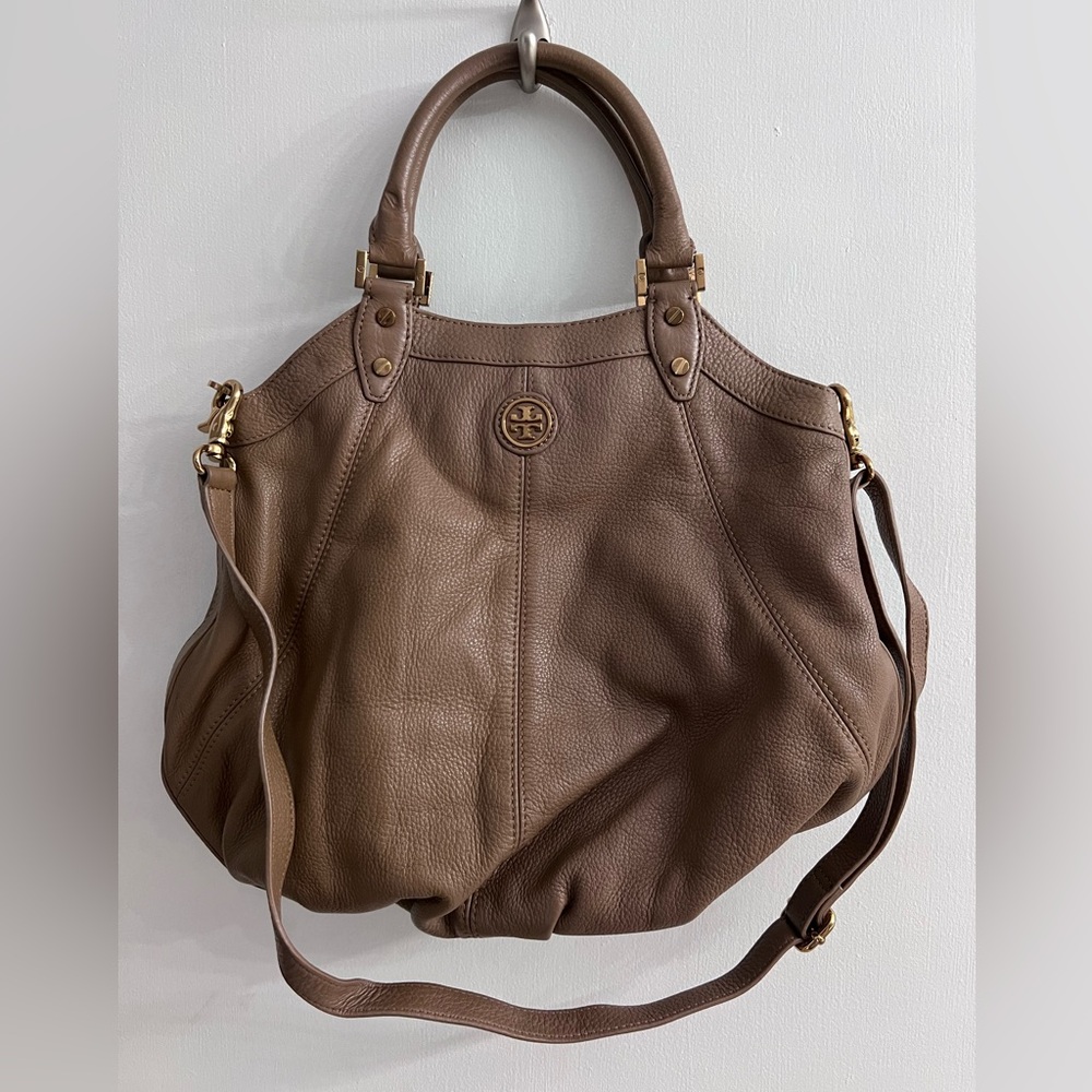 Tory Burch soft Camel Tan Leather Hobo Tote with crossbody strap